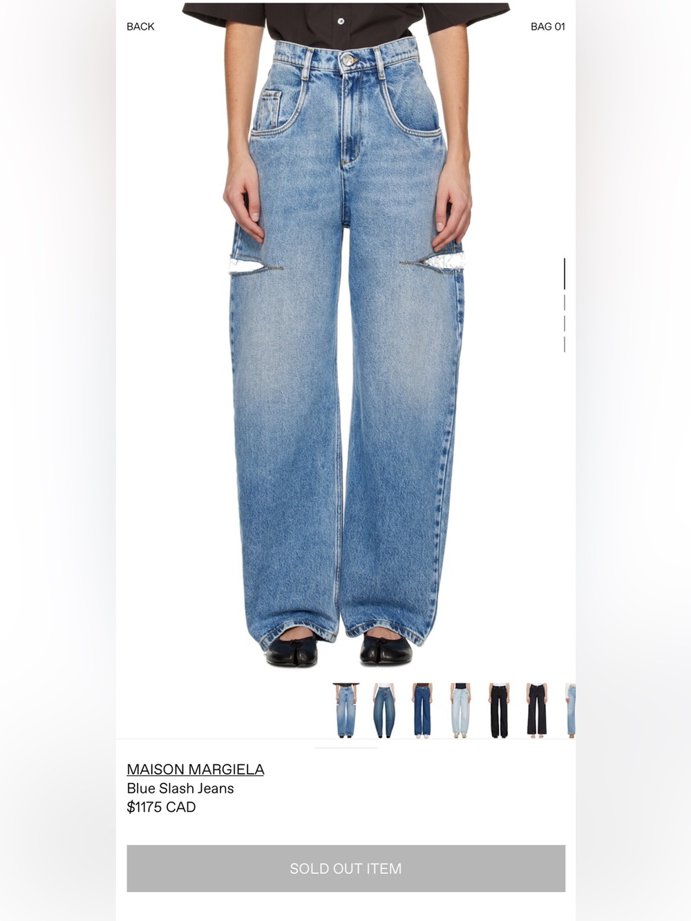 Maison Martin Margiela Light Blue Distressed Wide-Leg Jeans -SIZE 38